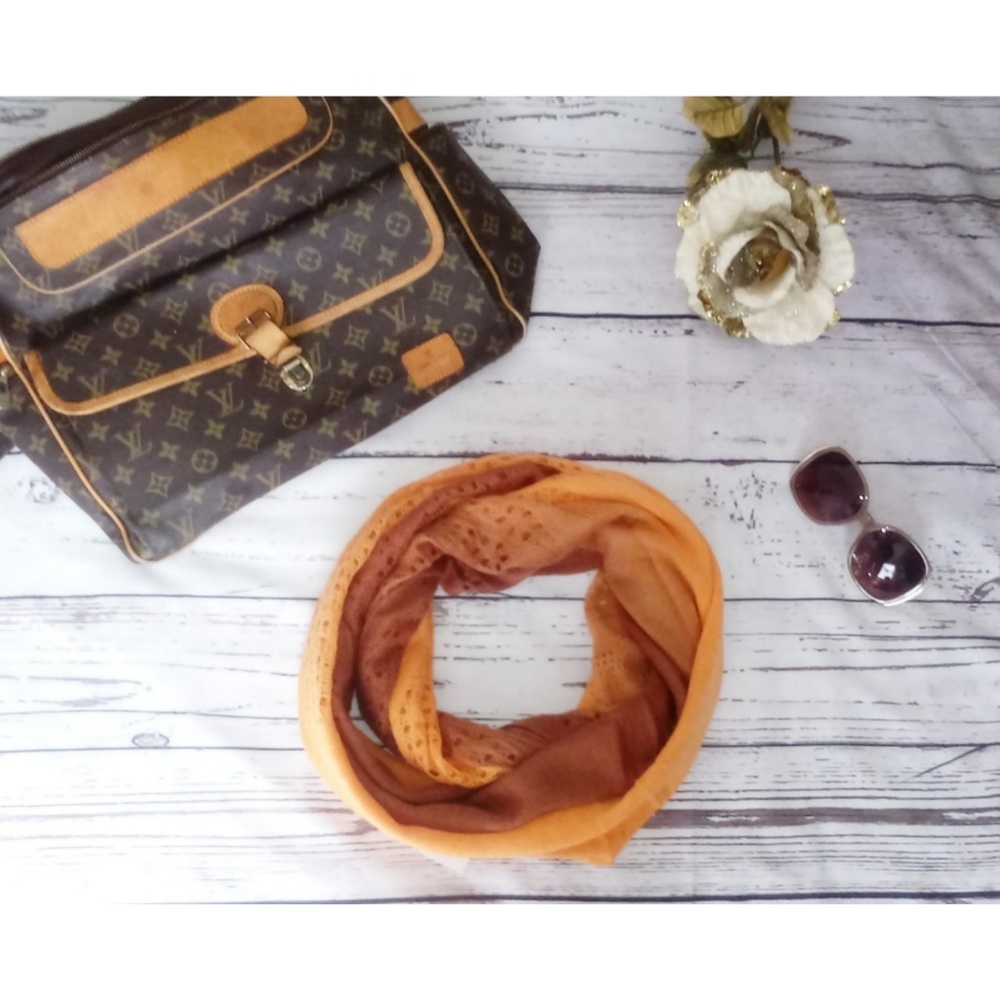 Orange brown fall pumpkin soft knit infinity scarf - Picture 3 of 4